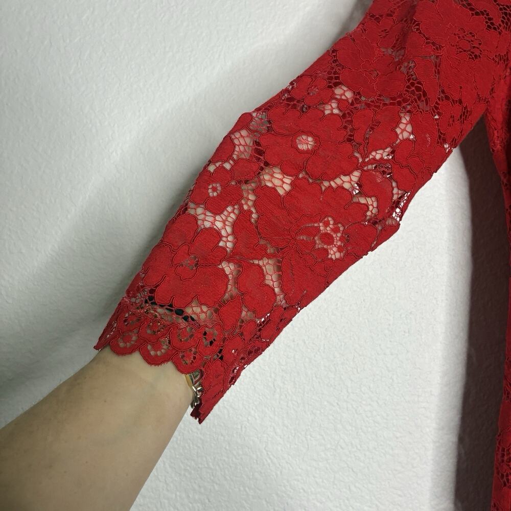 Ted Baker Red Lace Scalloped Hem Dress 3 (M) - Picture 7 of 11